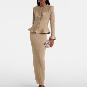 Self-Portrait Crystal-embellished peplum lamé maxi dress